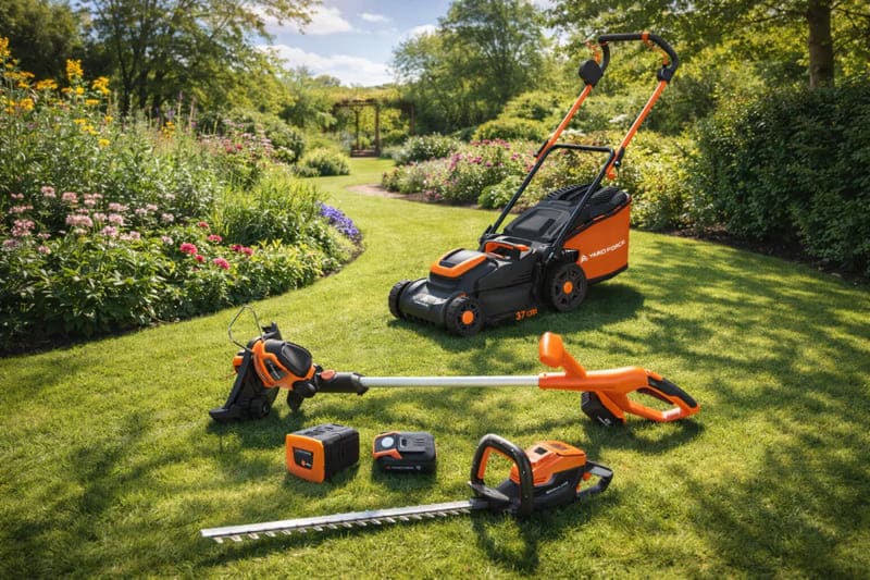 Kit sans fil complet : tondeuse, coupe-bordures et taille-haies cordless